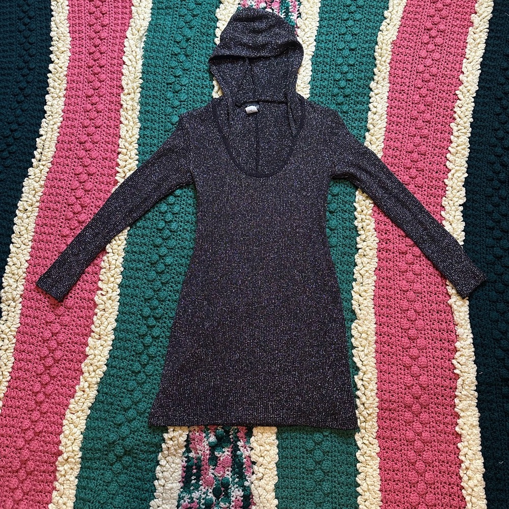 Frederick’s of Hollywood sparkle lurex mini with hood